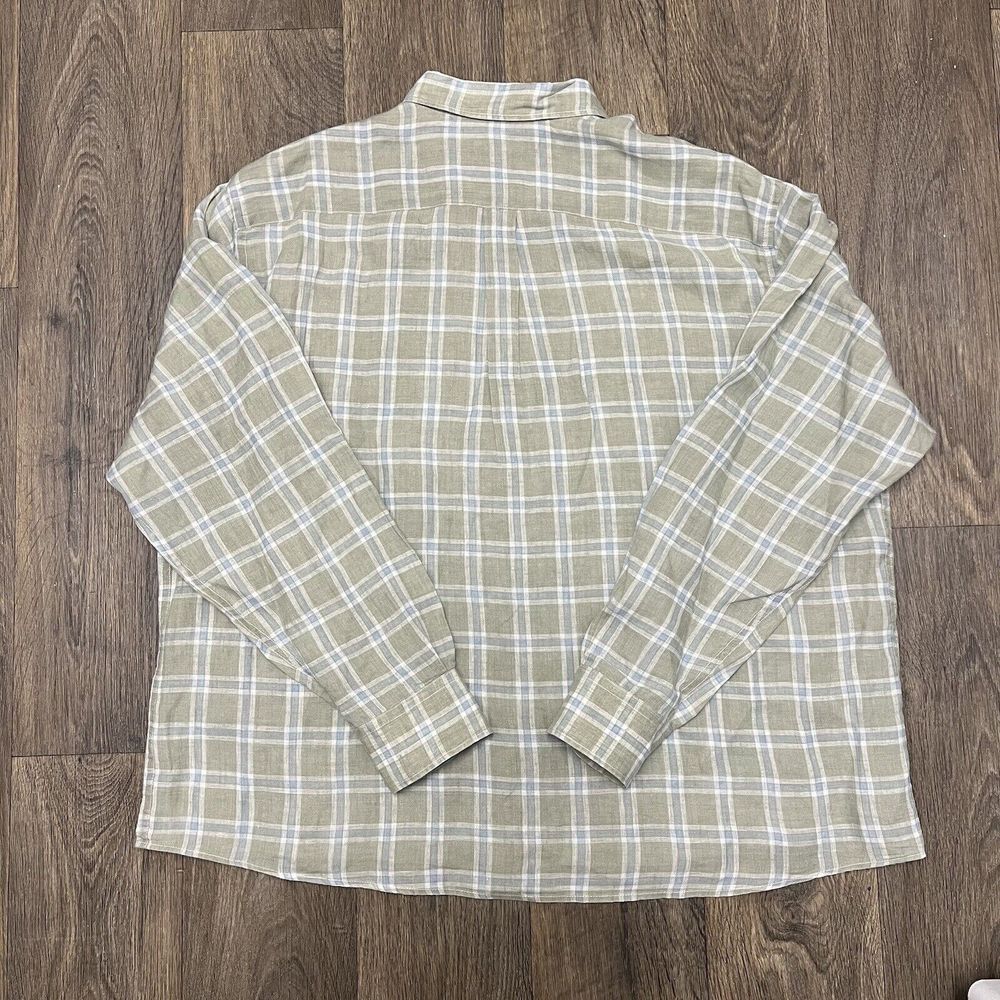 Peter Millar 100% Linen Plaid Button Down Shirt Men's XXL Green Blue Long Sleeve - Picture 2 of 11